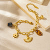 Wholesale Vintage Geometric Leopard Print Fanshaped Goldplated Sun Pendant Stainless Steel Beaded Bracelet For Women