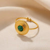 Wholesale Vintage Geometric Natural Stone Stainless Steel Ring Electroplated 18K Gold For Women