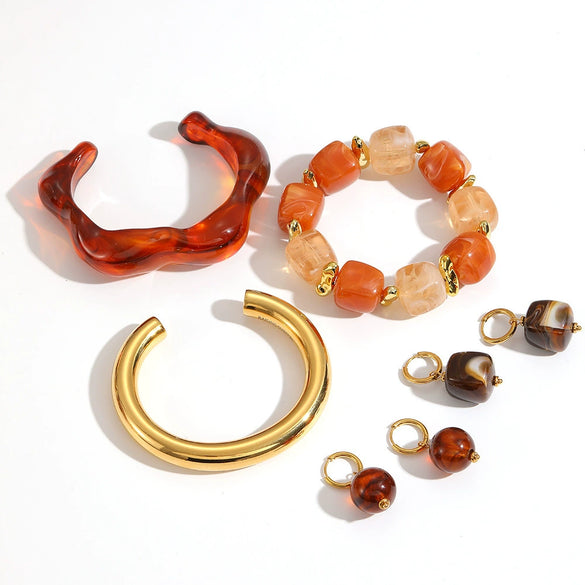 Wholesale Vintage Geometric Resin Weaving Bracelet Jewelry Set Accessories