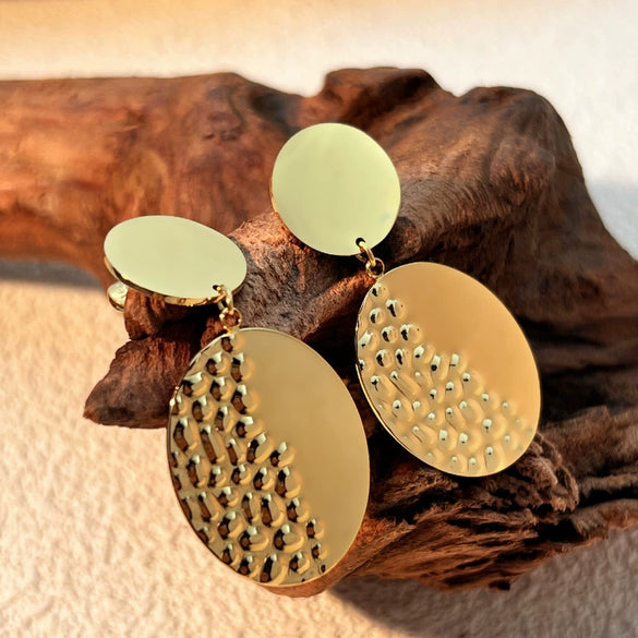 Wholesale Vintage Geometric Round Stainless Steel Goldplated Earrings