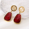 Wholesale Vintage Geometric Stainless Steel 18K Gold Plated Brushed Glass Inlaid Earrings For Women