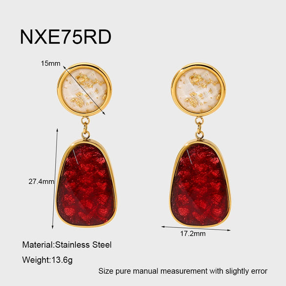 Wholesale Vintage Geometric Stainless Steel 18K Gold Plated Brushed Glass Inlaid Earrings For Women