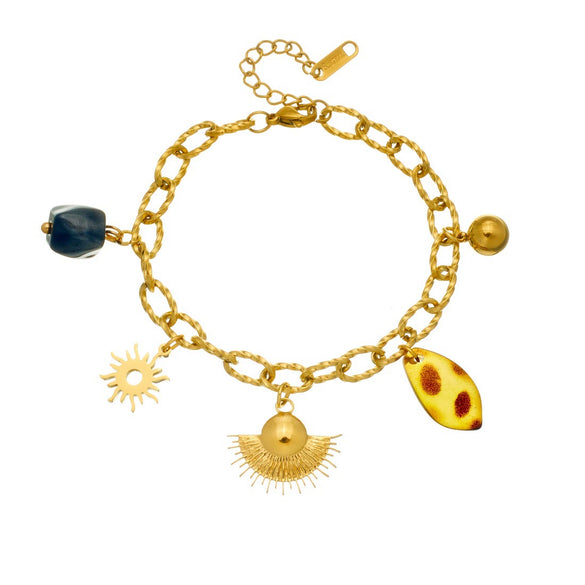 Wholesale Vintage Geometric Sun Fanshaped Goldplated Stainless Steel Bracelet For Women