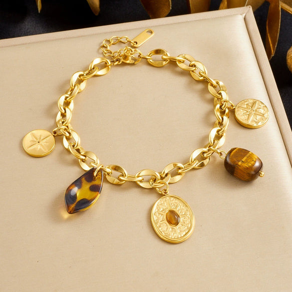Wholesale Vintage Gold Plated Stainless Steel Star Pendant Bracelet For Women