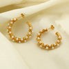 Wholesale Vintage Highgloss Geometric Cshaped Stainless Steel Earrings Set With Pearls 18K Gold Plated For Women