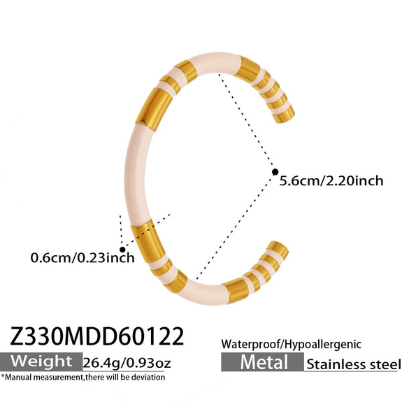 Wholesale Vintage Insstyle Minimalist Stainless Steel Enamel Electroplated Bracelet With 5A Zircon Open Bangle And Geometric Design
