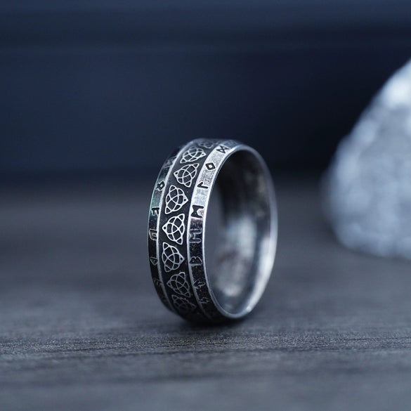 Wholesale Vintage Iron Warrior Celtic Knot Geometric Text Stainless Steel Ring With Electroplating