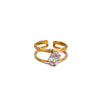 Wholesale Vintage Light Luxury Gold Plated Geometric Ushaped Stainless Steel Zircon Crystal Green Multilayer Hollow Open Ring For Women