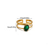 Wholesale Vintage Light Luxury Gold Plated Geometric Ushaped Stainless Steel Zircon Crystal Green Multilayer Hollow Open Ring For Women