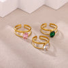 Wholesale Vintage Light Luxury Gold Plated Geometric Ushaped Stainless Steel Zircon Crystal Green Multilayer Hollow Open Ring For Women