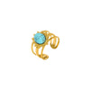 Wholesale Vintage Natural Stone Lapis Lazulio Opening Ring For Women Stainless Steel With 18K Gold Plating And Animal Zodiac Design