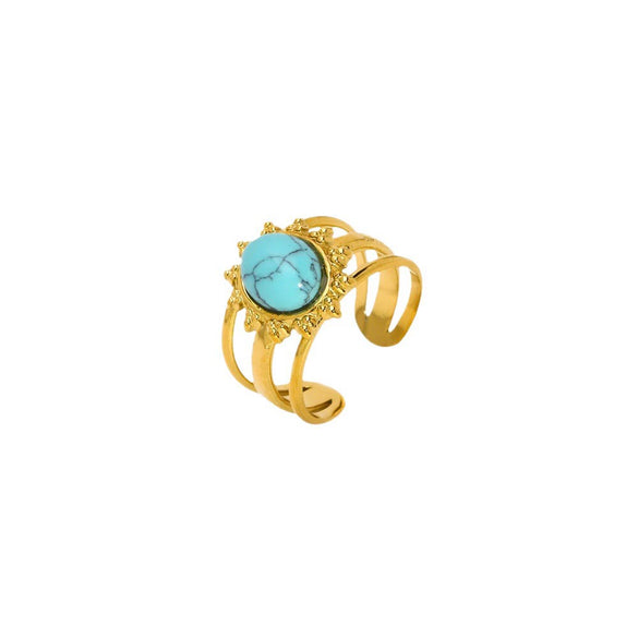 Wholesale Vintage Natural Stone Lapis Lazulio Opening Ring For Women Stainless Steel With 18K Gold Plating And Animal Zodiac Design