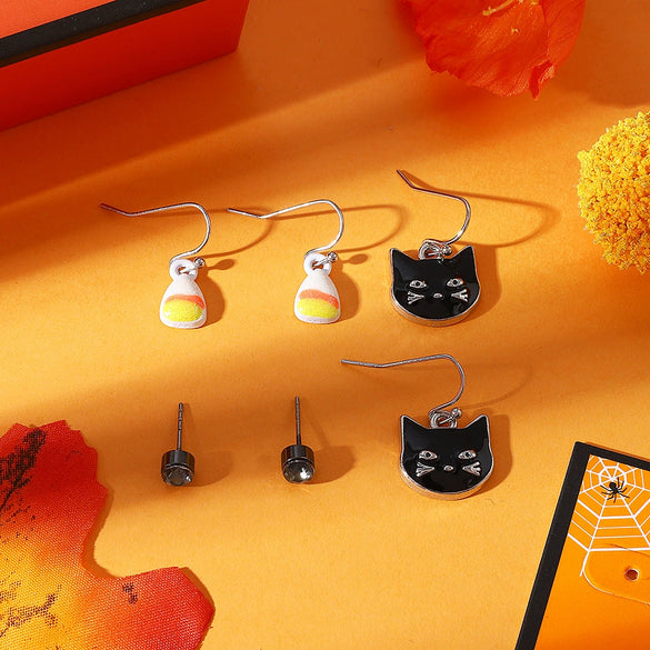 Wholesale Vintage Personality Cute Cat 3 Piece Set Earrings Alloy Material With Animal Pattern Electroplated
