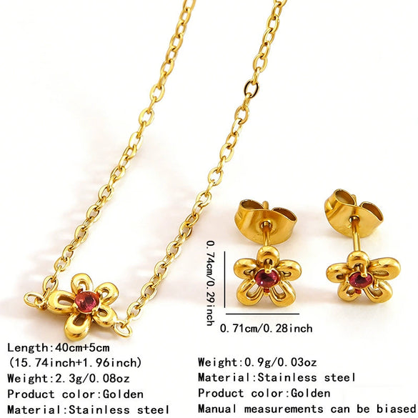 Wholesale Vintage Plants And Flowers Stainless Steel Jewelry Set Electroplated 18K Gold Zircon For Women