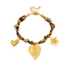 Wholesale Vintage Printed Stainless Steel Goldplated Irregular Heartshaped Flower Pendant Bracelet For Women