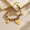 Wholesale Vintage Printed Stainless Steel Goldplated Irregular Heartshaped Flower Pendant Bracelet For Women
