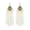 Wholesale Vintage Retro Style Alloy Feather Chain Tassel Earrings With Geometric Pattern And Electroplating For Women