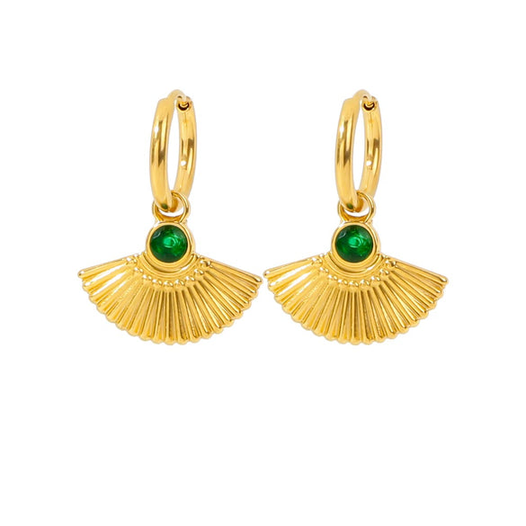 Wholesale Vintage Round Green Zircon Heart Pendant Earrings Stainless Steel Electroplated For Ladies
