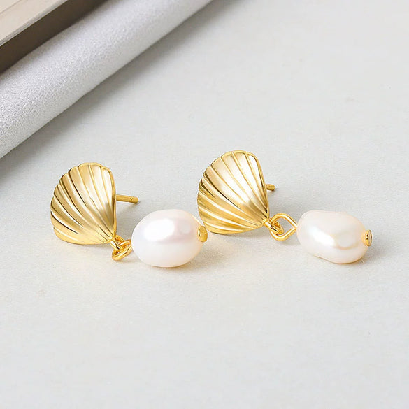 Wholesale Vintage Shell Pearl Earrings S925 Sterling Silver For Women