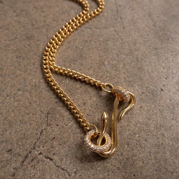 Wholesale Vintage Snake Geometric Pendant Necklace Copper Titanium Steel Electroplating Women's