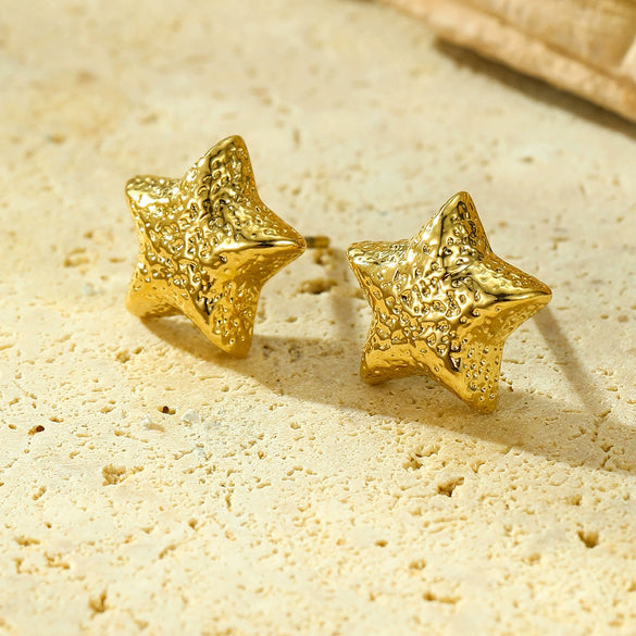 Wholesale Vintage Stainless Steel Fivepointed Star Pattern Earrings With Electroplating For Women