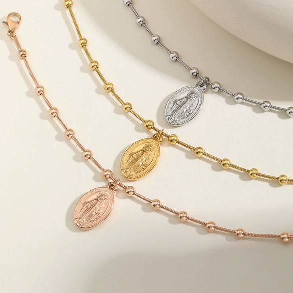 Wholesale Vintage Stainless Steel Geometric Beaded Snake Chain Bracelet For Women Electroplated