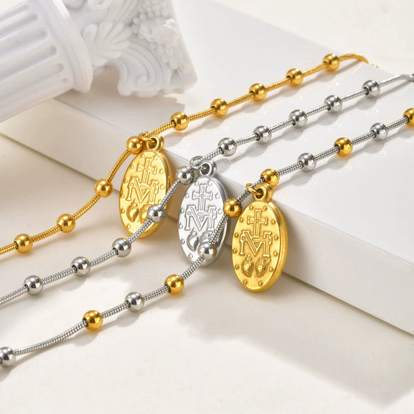 Wholesale Vintage Stainless Steel Geometric Beaded Snake Chain Bracelet For Women Electroplated