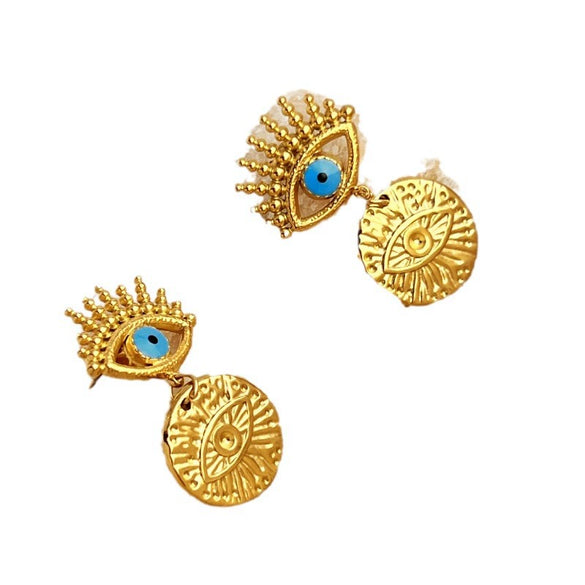 Wholesale Vintage Stainless Steel Geometric Devil Eyes Earrings Plated 18K Gold