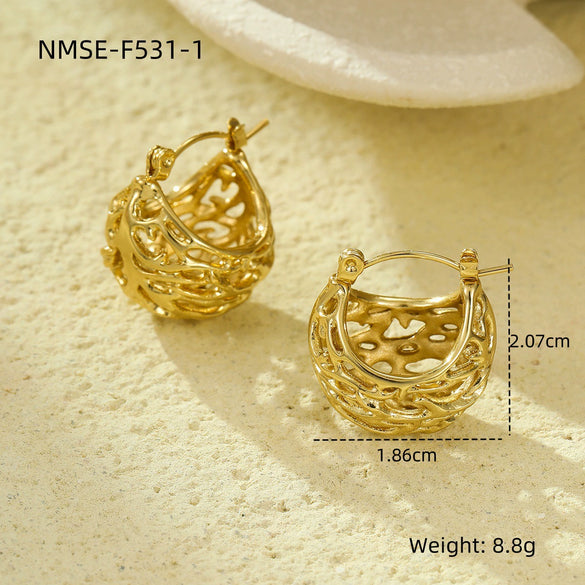 Wholesale Vintage Stainless Steel Hollow Geometric Earrings With Electroplating For Women