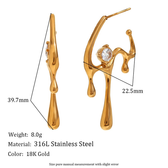 Wholesale Vintage Stainless Steel 18K Gold Plated Micro Inlaid Zircon Irregular Geometric Women's Earrings With Electroplating Treatment