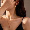 Wholesale Vintage Stainless Steel 18K Heart Shaped Pendant Necklace And Earrings Set Inlaid With Red Agate And Natural Pearl For Women With Electroplating Treatment