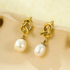 Wholesale Vintage Stainless Steel Knot Pendant Pearl Earrings With Electroplating For Women