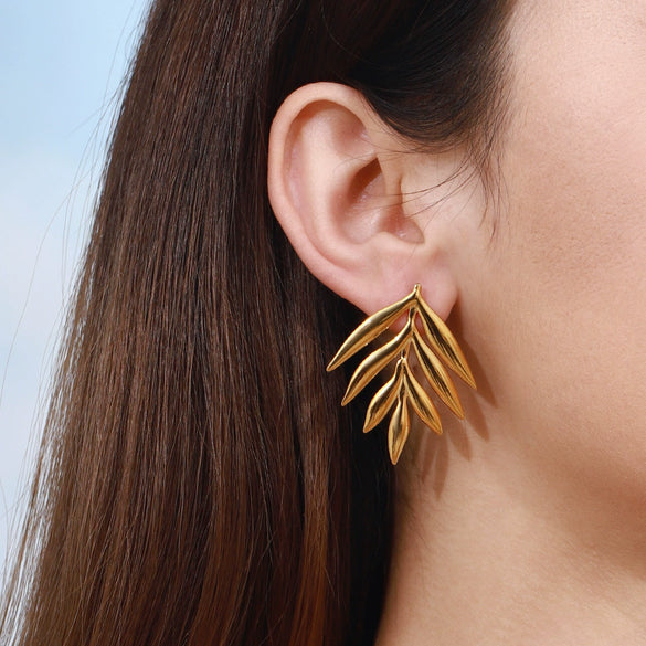 Wholesale Vintage Stainless Steel Leaf Earrings