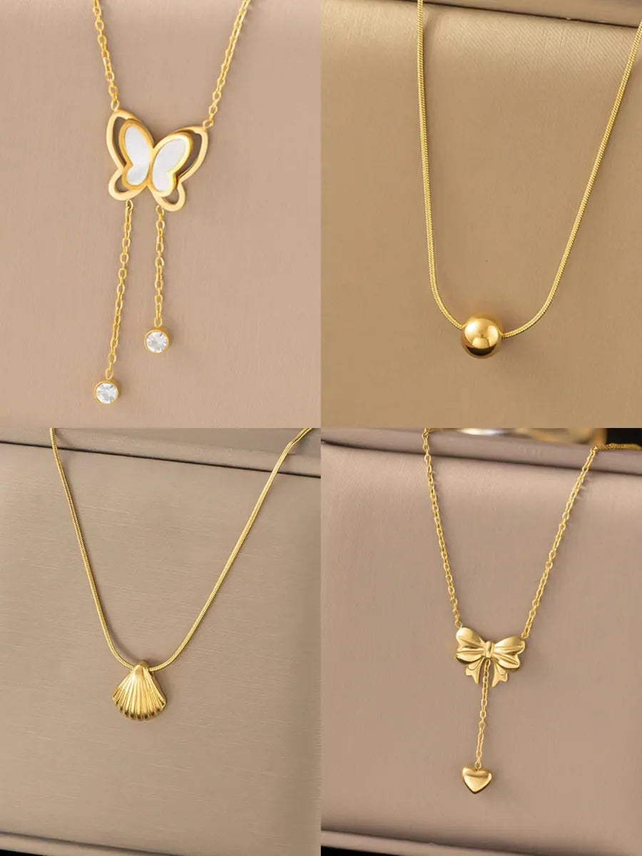 Wholesale Vintage Style Butterfly Titanium Steel Plating 18k Gold Plated Pendant Necklace