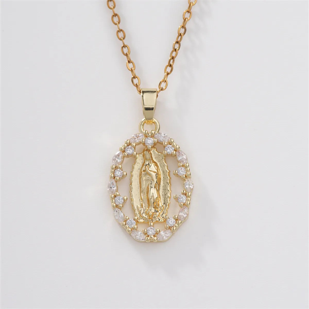 Wholesale Vintage Style Classic Style Virgin Mary Copper Plating Inlay K Gold Plated Zircon Necklace