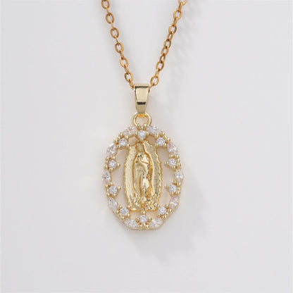 Wholesale Vintage Style Classic Style Virgin Mary Copper Plating Inlay K Gold Plated Zircon Necklace