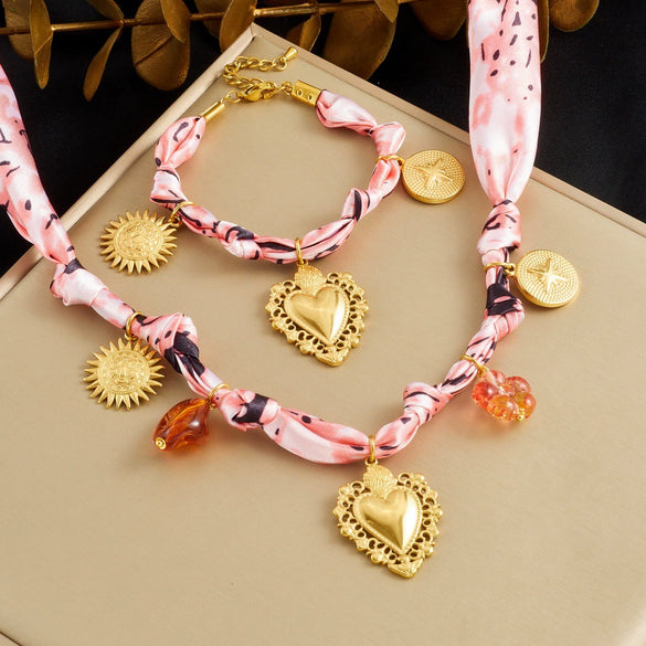 Wholesale Vintage Style Electroplated Stainless Steel Jewelry Set With Heart Water Drop Bell Patterns For Women