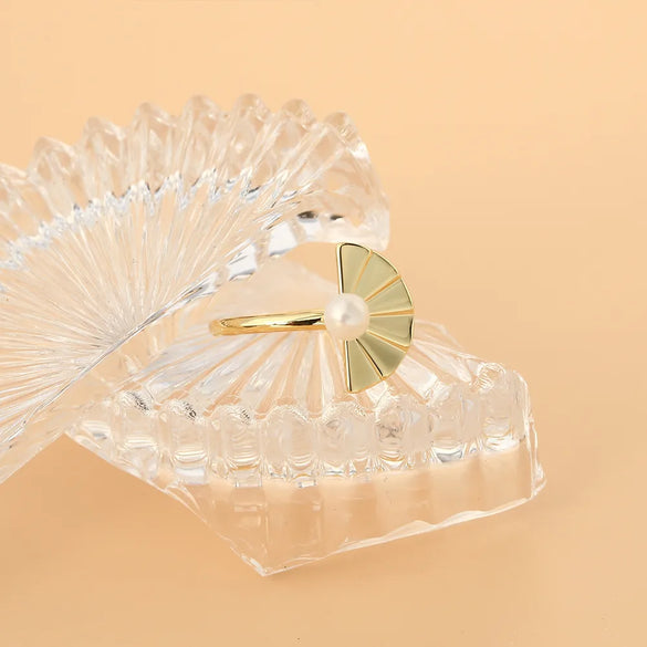 Wholesale Vintage Style Geometric Copper Inlay 18K Gold Plated Pearl Zircon Rings