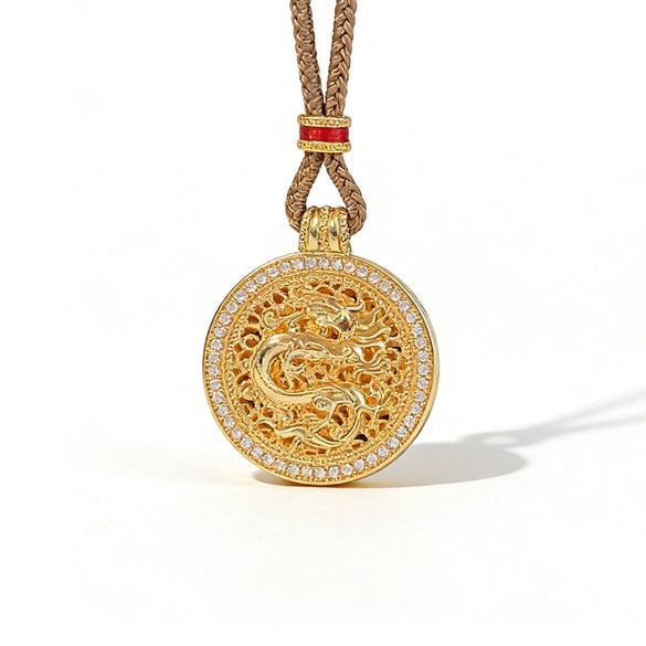 Wholesale Vintage Style Goldplated Brass Round Zodiac Sign Pendant Necklace With Diamonds