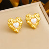 Wholesale Vintage Style Heart Shape Stainless Steel Inlaid Pearl Electroplated Earrings For Women