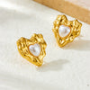 Wholesale Vintage Style Heart Shape Stainless Steel Inlaid Pearl Electroplated Earrings For Women