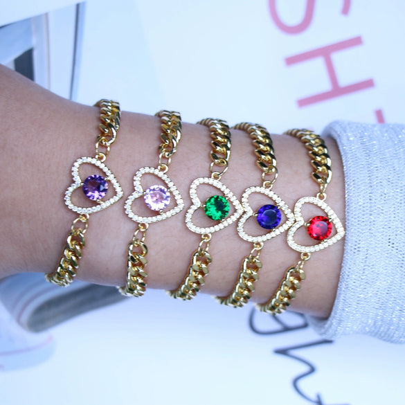 Wholesale Vintage Style Heart Shaped Copper Gold Plated Micro Inlaid Zircon Women's Bracelet