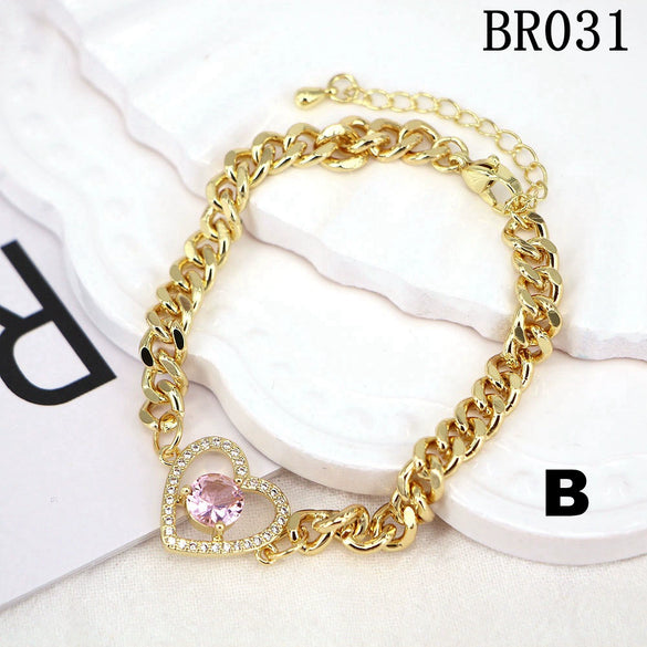 Wholesale Vintage Style Heart Shaped Copper Gold Plated Micro Inlaid Zircon Women's Bracelet