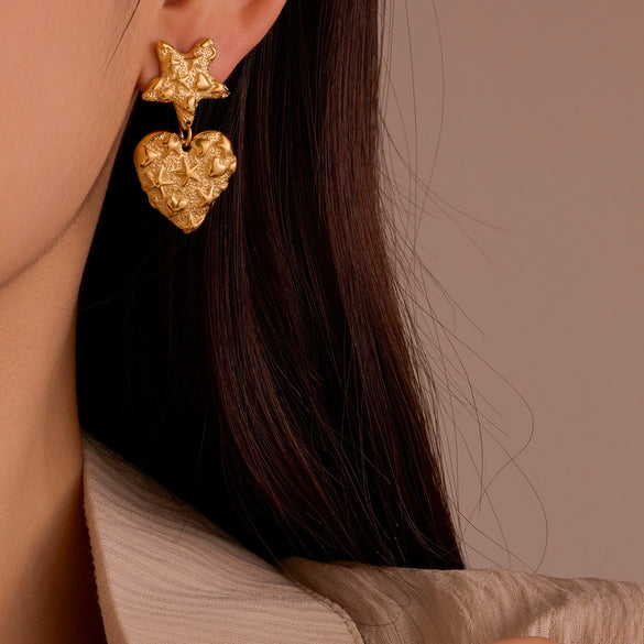 Wholesale Vintage Style Irregular Pleated Starfish Love Earrings Stainless Steel 18K Electroplated