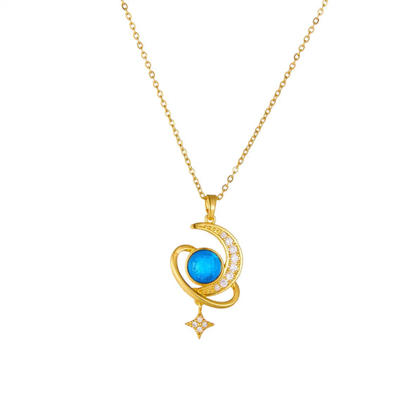 Vintage Style Moon Titanium Steel Plating 18k Gold Plated Pendant Necklace