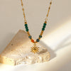 Wholesale Vintage Style Natural Stone Pendant Necklace In 18K Gold Plated Stainless Steel With Geometric Design And Twisted Chain For Women