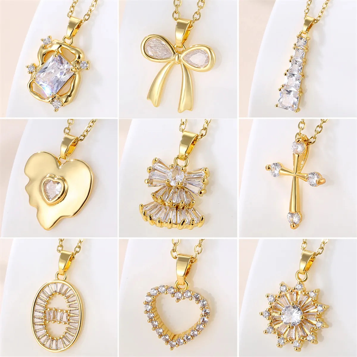 Wholesale Vintage Style Round Heart Shape Snowflake Stainless Steel Titanium Steel Plating Inlay 18k Gold Plated Gold Plated Zircon Pendant Necklace