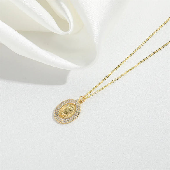 Wholesale Vintage Style Simple Style Commute Round Copper Inlay 14K Gold Plated Zircon Pendant Necklace