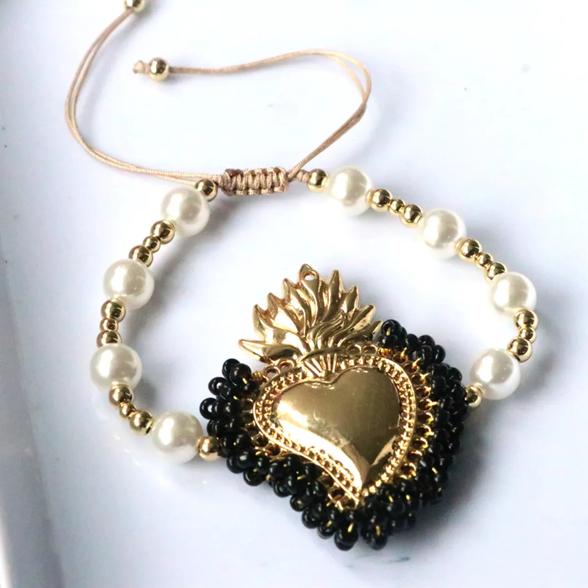 Wholesale Vintage Style Simple Style Heart Shape Copper Beaded Plating 18K Gold Plated Bracelets