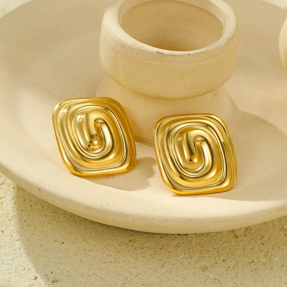 Wholesale Vintage Style Square Stainless Steel 18K Gold Electroplated Earrings For Women